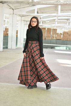 "Elegant high waisted plaid skirt made of wool mix available in many patterns and a wide range of sizes. ◈ Stylish and chic fashion is our shared dream! You can be sure that this piece is made with a lot of love and craftsmanship. ◈ S I Z I N G ◈ This item is available from XS to 4XL. Please, have a look at my Size Chart below before placing your order. ◈ D E L I V E R Y ◈ This item will be shipped in up to 5 days after your order was placed. We ship with a standard post or Express courier depen Plaid Lined Skirt For Winter, High Waist Plaid Pleated Skirt, Wool Pleated Long Skirt, Pleated Long Plaid Skirt, Plaid Full Skirt With Lining, Scottish Style Plaid Lined Skirt, Long Wool Pleated Skirt, Long Plaid Skirt For Fall, Plaid Long Skirt For Fall