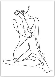 a line drawing of a woman sitting on the ground