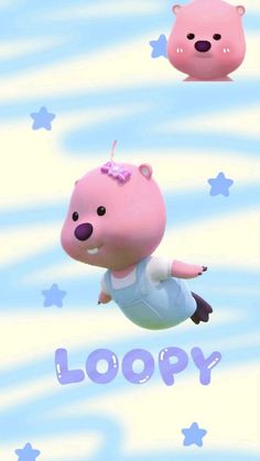 two pink bears floating in the air with stars