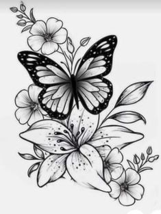 a butterfly and flowers tattoo design