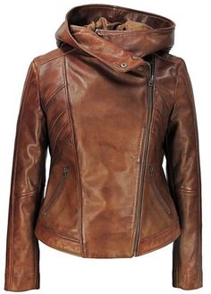 Hooded Leather Jacket, Leather Hoodie, Fall Fashion Coats, Bota Country, High Fashion Women, Leather Jacket With Hood, Lambskin Leather Jacket, Stylish Clothes For Women, Brown Leather Jacket