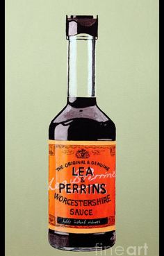 a painting of a bottle of tea with an orange label on the front and bottom