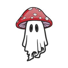 a white and red mushroom with two eyes on it's head, sitting in front of a white background