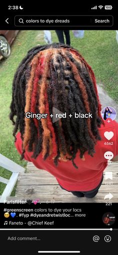 Dreads Hair Color Ideas, Dreads Tips Dyed Men, Men Dreads Dyed, Black And Red Dreads Men, Dye Locs Men