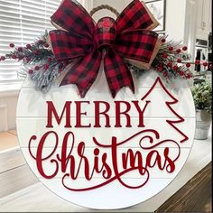 Merry Christmas Hanging Door Wall Sign Rustic Farmhouse Boho Brand New, Never Used, Homemade! Smoke Free, Animal Free, Clean Home And Fast Shipping Extra Bubble Wrap For Safe And Secure Delivery. Approximately 12” 7” Of Hanging Rope Wooden Merry Christmas Sign, Classic Round Plaid Bow Door Hanger Wreath For Indoor & Outdoor Porch Decor - Festive Holiday Welcome Hanging Wood Decoration With Rustic Charm