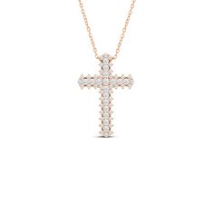 Here is a visible representation of your belief and a sparkling testament of your faith. This beautifully crafted religious necklace features a cross pendant in vintage style. The 32mm pendant is studded with diamonds with well-defined prongs for that sculptural effect. Spiritual Diamond Cross Necklace, Anniversary Diamond Cross Pendant Necklace, Diamond White Cross Necklaces With Diamond Accents, Diamond White Necklaces With Cross Shape And Diamond Accents, Luxury Cross Pendant Necklace With Diamond Accents, Diamond White Cross Necklace With Diamond Accents, Diamond White Crucifix Necklace With Brilliant Cut, Diamond White Cross Necklace, Classic Diamond Pendant Cross Necklace