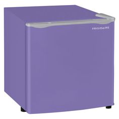 the frigidaire freezer is purple and has silver trimmings on it