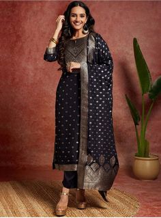 * Ethnic Motifs Yoke Design Pure Silk Straight Kurta With Trousers & Dupatta Pakistani Salwar Kameez / Indian Wedding Dress / Plus Size Cotton Dress Traditional Indian Wear / Salwar Kameez Dupatta / Kurti Palazzo Set / Hand Embroidery kurta * Navy blue woven design Kurta with Trousers with dupatta * Kurta design:- * Ethnic motifs woven design * Straight shape * Regular style * Round neck, three-quarter regular sleeves * 2 pockets zari detail * Calf length with straight hem * Pure silk fabric * T Traditional Long Sleeve Self Design Palazzo Set, Traditional Long Sleeve Palazzo Set With Self Design, Traditional Long-sleeved Palazzo Set With Self Design, Semi-stitched Banarasi Silk Dress For Eid, Festive Traditional Wear Straight Kurta With Self Design, Semi-stitched Black Churidar With Self Design, Traditional Self Design Salwar Kameez For Eid, Traditional Salwar Kameez For Eid With Self Design, Semi-stitched Straight Kurta With Self Design