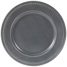 an empty metal plate with beading on the edges and rim, isolated against a white background