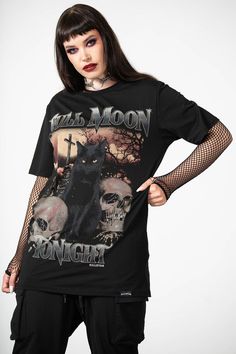 Full Moon T-Shirt | Killstar Band Shirt Outfits, Full Moon Tonight, Cross Leggings, 2010 Fashion, Moon T Shirt, Stretch Cotton Fabric, Gothic Fashion, Alternative Fashion, Full Moon