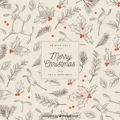 christmas card with holly branches and berries