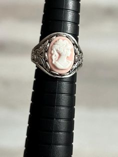 Cameo silver band ring. Size 6 1/2 No stamps, no tarnish, overall great condition  For more lockets: Www.Etsy.com/shop/Ashley3535 Nickel-free Pink Rings For Weddings, Pink Stamped 925 Rings, Vintage Pink Jewelry Stamped 925, Nickel-free Pink Rings For Anniversary, Adjustable Pink Rings Stamped 925, Adjustable Pink Ring Stamped 925, Pink Feminine, Cameo Ring, Rosa Pink