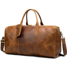 Do you take quick business trips by yourself for a couple of nights or so? This Hanley Leather Duffel Bag is perfect. That's why we take pride in creating leather bags that are strong, durable, and built to last. Whether you're bringing your collection to work, or just wanting to add some style to your day, this duffel bag is the perfect hand luggage piece for the job! It opens wide with two durable handles and its own reinforced canvas case for easy care during travel. Features: Interior: 3 separate compartments, 1 laptop compartment, 1 compartment with zippered pocket, and one regular compartment complete with additional small pockets. It will hold all the essentials, from some clothes to toiletries and everything in between. If you need to take it on the plane as a carry-on, it will eas Leather Luggage With Sleeve For Everyday Use, Large Capacity Leather Travel Bag For Business, Leather Luggage With Luggage Sleeve, Classic Leather Travel Bag For Everyday Use, Soft Leather Luggage For Everyday Use, Business Leather Travel Bag With Large Capacity, Business Travel Bag With Large Capacity In Leather, Leather Duffle Shoulder Bag For Business Trips, Leather Satchel With Large Capacity For Business Trips