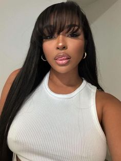 Hair Name: Bangs Wig Hair Style: Straight Wigs With Bangs Hair Length: 8-30 inch Wig Weight: 200-320g/Wig (Depending on Lengths and Density) Color: Natural Black #1B Density: 180% Cap Size: Medium, about 22.5inches Quality: 100% Virgin Human Hair Last for One More Year Hairline Bangs Shipment: DHL, FedEx, or UPS 5-7 business days. Black Wigs With Bangs, Bang Side Part Wig, Bangs Wigs For Black Women, Bang Wigs For Black Women, Fringe Bangs Black Women, Wispy Bangs Black Women, Frontal Wig With Bangs, Black Straight Wig, Black Straight Hair