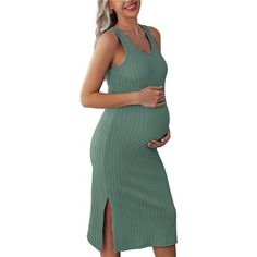 96% Polyester, 4% Spandex Imported Elastic Closure Machine Wash Stretchy Fabric - Ekouaer Maternity Dress Is Made Of Ribbed Knit Fabric, Soft, Skin Friendly And Very Stretchy So It Can Be Worn Throughout Pregnancy Without Being See-Through Or Too Tight, Slim Fit Design Also Suit For Wearing When You Are No Longer Pregnant Exquisite Details - Designed With Slit Side To Create A Comfortable Fit While Giving Your Legs Freedom To Move. Knee Length Makes This Dress More Inclusive, Without Worrying Ab Dresses Halter Neck, Pregnant Clothes, Maternity Bodycon Dress, Elegant Maternity Dresses, Maternity Nightgown, Mens Long Sleeve Shirts, Dress For Pregnant Women, Pregnancy Dresses, Lace Bridal Robe