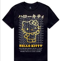 Add Some Fun To Your Tee Lineup With The New Hello Kitty T-Shirt. This Street-Style-Approved Tee Features An Easy Everyday Fit And A Solid Color Design With A Shiny, Metallic Foil Graphic On The Front. Brand New Unused Without Tag Solid Color Tee Metallic Foil Graphic Crew Neck Short Sleeves Machine Washable All Sales Are Final. Casual Black Hello Kitty Print Top, Hello Kitty Print Crew Neck Top For Streetwear, Y2k Black Hello Kitty Print Top, Cute Black T-shirt With Screen Print, Cute Black T-shirt With Text Print, Cute Hello Kitty T-shirt For Streetwear, Cute Hello Kitty Print T-shirt For Streetwear, Hello Kitty Graphic Tee For Streetwear, Black Hello Kitty Print Short Sleeve Top