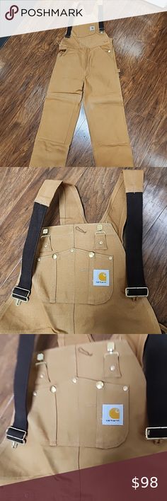 NEW Made in USA Brown Carhartt Double Knee Carpenter Bib Overalls 34x31 Unworn!