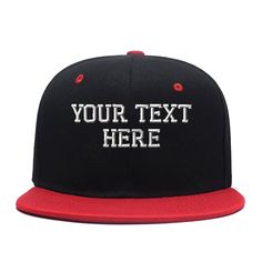 PRICES MAY VARY. Material:Cotton/Poly Twill. Features- Comfortable All-day Wear,6-panel, Unstructured, Low-profile Customize your own diy baseball hats-add your text/words embroidered flat visors. One size fits most with the standard plastic snapback. 2.75" Brim Length; 4.25" Cap Depth. These hats make an excellent gifting idea for your friends and loved ones! 100% Brand New And High Quality.The Design And Creative Idea Is Suitable For All People.An Adjustable plastic Closure Will Give You The F Black Letter Print Fitted Hat For Baseball Season, Black Fitted Hat With Letter Print For Baseball Season, Black Six-panel Baseball Cap With Letter Print, Customizable Red Baseball Cap One Size, Red Letter Print Hat For Baseball Season, Customizable Casual Snapback Baseball Cap, Customizable Red Casual Snapback Hat, Casual Snapback Baseball Cap For Customization, Personalized Casual Snapback Hat With Flat Bill