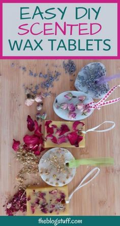 homemade diy scented wax tablets with flowers on them