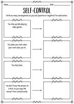 the self control worksheet for kids to learn how to use self - control