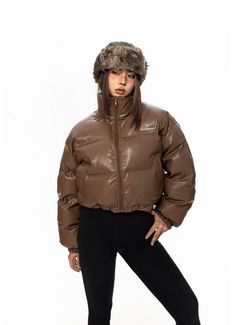 Unit (CM)  Size  Length Shoulder  Chest  Sleeve  S 50.5 61 117 53.5 M 51.5 62 121 54.5 Model ：165cm/50kg MSize Leather Puffer Jacket, Leather Puffer, Casual Styles, Cotton Jacket, Height And Weight, Outerwear Women, Unisex Style, Shoulder Sleeve, Puffer Jacket