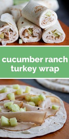 the cucumber ranch turkey wrap is cut in half and ready to be eaten