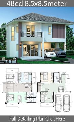 three story house plan with 4 beds and 3 5 meter floor plans in the front