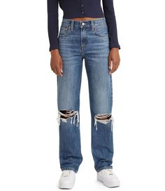 From Levi's®, these jeans features:Low rise 5-pocket stylingFront button/zip fly closure Straight legs Distressed kneesApprox. 31" inseamCottonMachine wash / line dryImported. Jeans Loose Fit, Breathe Out, Loose Fit Jeans, Levi’s Jeans, Relaxed Jeans, Vintage Fits, Modern Times, Levis Women, Best Jeans