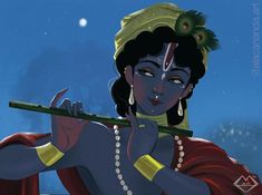 an animated image of a woman holding a flute in her hand and looking up at the sky