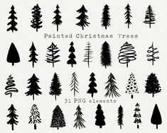 christmas trees are drawn in black and white