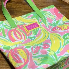 Lily Pulitzer Bnwot, Large Tote Bag In Colors Of Yellow, Green, Pink And White, With Bananas And Other Fruits. Pink And Green Handles. Hot Pink Silky Lining. Measurements Are In Pictures And Part Of The Description. From Clean, Smoke And Pet Free Home Same Day Shipper If Order Before 3:00pm 10% Off Two Or More Items. Bundles And Reasonable Offers Welcome. Anything Under $10 Is Firm, Unless Bundled Please Be Kind. Poshmark Takes 20% Of My Sales Over $15 And Under $15, They Take $3, Plus Shipping Fun Pink Shoulder Bag For Shopping, Fun Pink Rectangular Bag, Fun Pink Pouch Bag, Fun Bags For Everyday Use In Spring, Fun Everyday Use Spring Bag, Fun Pink Shoulder Bag, Large Tote Bag, Estee Lauder, Large Tote