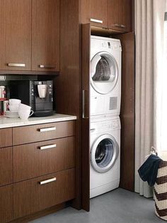 a washer and dryer in a small kitchen