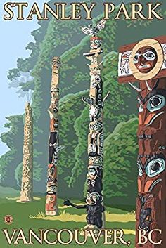 an advertisement for stanley park featuring totem poles