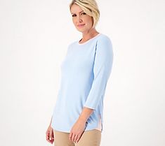 Slip into this oh-so comfy top with beautifully subtle layers and you'll feel ready to take on life with ease. And that's the perfect way to start any day. From Isaac Mizrahi Live!&TM;. Comfortable Solid Color Versatile Tops, Comfortable Versatile Loungewear Tops, Spring Loungewear Tops, Comfortable Loungewear Tops For Spring, Comfortable Tops For Everyday Spring Wear, Relaxed Fit Knit Top For Layering, Subtle Layers, Comfy Tops, Create Something