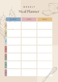 Cute Weekly Meal Planner Printable #studentbulletjournalideas #revisionplanner. plannersandorganizers #muslimplanner Meal Planner Printable Free, Weekly Planner Free Printable, Weekly Planner Free, Planner Setup, Meal Planner Template, Meal Planning Template, Weekly Planner Template, Planner Printables Free, Planner Inspiration