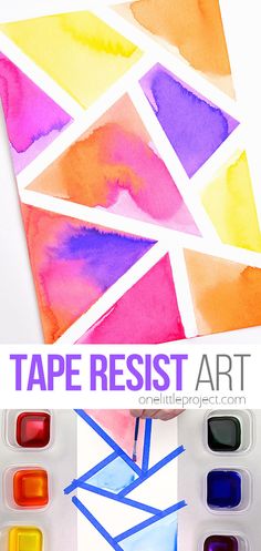 Photo of tape resist art School Age Arts And Crafts, Arts And Crafts For 1st Grade, Abstract Art For Preschoolers, Art Show Crafts For Preschool, Kid Art Activities, Projects For Kids Educational, Upper Elementary Crafts, Homeschool Art Projects Elementary, Kindergarten Watercolor Art Projects