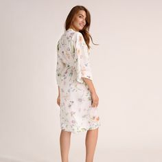 Custom print on linen. Small batch. Luxurious and delicate designs speak of the magic of summer inviting to relax. The robe kimono is cut for a relaxed fit, ensuring it looks flattering on many body shapes. It features generous kimono proportions and is fastened with a linen sash tie.   Linen is a naturally anti-static fabric that collects less dust and is therefore healthier for you. Linen is a 100% plant-based fabric. Its cultivation and production conserves water, does not pollute, does not l Summer Beach Linen Dress With Floral Print, Summer Silk Robe For Sleep, Summer Silk Loungewear Robe, Summer Silk Lounge Robe, Summer Linen Robe For Loungewear, Summer Linen Loungewear Robe, Floral Print Linen Dress For Vacation, Feminine Floral Print Summer Sleepwear, Feminine Floral Print Sleepwear For Summer