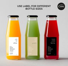 three different types of juices are shown in this advert for the same product