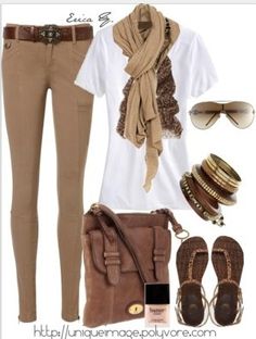 Love the brown Holiday Outfits Women, Combat Trousers, Khaki Jeans, Womens Fashion Casual Summer, Brown Pants, Fashion Over 40, Fashion Mode