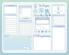 a set of planner stickers on a blue background