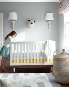 Prefer to keep your home's color palette understated? Buoyant neutrals like Bunny Gray 2124-50 can freshen up a nursery and also offer a versatile look that grows up with kids.  (WALLS) Bunny Gray 2124-50, Natura®, Eggshell (TRIM) Chantilly Lace OC-65, Natura®, Semi-Gloss Kids Room Wall Color, Room Wall Colors, Kids Room Furniture, Storage Kids Room, Baby Room Design