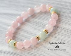 Rose Quartz Bracelet Beads, Om Bracelet, Amazonite Jewelry, Womens Bracelet, Rose Quartz Jewelry, Rose Quartz Bracelet, Quartz Jewelry, Rose Quartz Gemstone