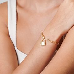 14k Gold Filled Lock Bracelet– HLcollection - Handmade Gold and Silver Jewelry Personalized Gold Jewelry, Charm Bracelet Gold, Lock Bracelet, Simple Hoop Earrings, Trending Bracelets, Gold Letter Necklace, Face Necklace, Packing Jewelry, Initial Necklace Gold