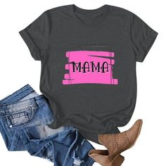 Mothers Day T Shirts for Women,Mother's Day Gift Shirts Loose Short Sleeve Mama Funny Letter Printed Tops Give the perfect gift this Mother's Day with our collection of tees just for mom! Grandma, Gigi, Yaya, Nanny, Nana, Mimi, whatever you call the special women in your life, we have you covered in the one loved tee. This super comfy tee is made of 4.2 oz., 100% preshrunk cotton. CVC heather colors are a cotton/polyester blend. Double-needle stitched sleeve, and hem. Features a classic fit with Grandmas Mothers Day Gifts, Funny Letters, Mothers Day T Shirts, First Mothers Day, Loose Shorts, Shirts For Women, Comfy Tees, Mother's Day Gift, Print Tops