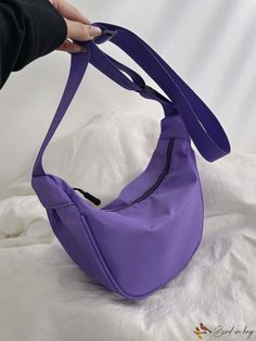 BirdinBag - Versatile Medium Nylon Hobo Bag - Ideal for Students, Graduates, and On-the-Go Individuals Casual Purple Hobo Bag For Travel, Purple Nylon Bags With Zipper Pocket, Versatile Purple Nylon Shoulder Bag, Large Capacity Purple Nylon Bag, Purple Nylon Shoulder Bag For School, Hobo Bag Patterns, Purple Bag, Style Preppy, Word Wrap