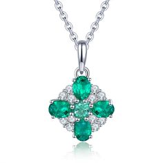 Introducing our charming Emerald Flower Necklace in Sterling Silver--a delightful Birthstone Flower Pendant designed for women who appreciate elegance with a touch of nature's beauty. This S925 Sterling Silver necklace weighs a mere 0.85 grams and features 0.84 carats of vibrant emeralds, adorned with sparkling white zirconia accent stones totaling 0.252 carats. The intricate design showcases four oval-cut emerald gemstones gracefully surrounding a central round-cut emerald, forming a beautiful Elegant May Birthstone Necklace With Flower Shape, Elegant May Birthstone Necklace In Flower Shape, Elegant Flower-shaped Necklace With May Birthstone, Elegant Flower Shaped Necklace With May Birthstone, Elegant Flower-shaped May Birthstone Necklace, Elegant Flower Jewelry For May Birthstone, Green Cubic Zirconia Flower-shaped Jewelry, Elegant Birthstone Jewelry In Flower Shape, Elegant Flower Shaped Birthstone Jewelry