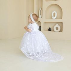 Baptism Dress with Train Lace Italy Princess Style Short Sleeve Dress For Baptism, Princess Dress With Short Sleeves For Baptism, Fitted Short Sleeve Princess Dress For Baptism, White Short Sleeve Princess Baptism Dress, Princess Style Fitted Baptism Dress For First Communion, Princess Style Fitted Baptism Dress, Short Sleeve First Communion Dress, Fitted Princess Style Baptism Dress, White Lace Princess Dress For Baptism