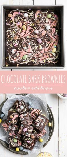 chocolate bark brownies with easter eggs and sprinkles