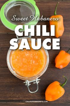 sweet jalapeno chilli sauce in a glass jar with peppers on the side