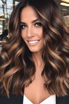 Elevate your look with 25 Fall Winter Hair Color Ideas: Trending Shades for 2024! This season’s hottest shades include smoky brunettes, cinnamon reds, and soft golden blondes for a multidimensional effect that radiates warmth. Get ready to cozy up with these timeless hues! #FallWinterHair #2024Trends #HairColorInspo #SeasonalStyle #WarmGlow Dark Fall Highlights, Hair Color Ideas For Brunettes Layers, Black And Chestnut Hair, Hair Colors 2024 Trends, Bayalage Brunette 2024, 2024 Fall Hair Colors, Shiny Glossy Hair, 2024 Brown, Fall Hair Colors For Brunettes